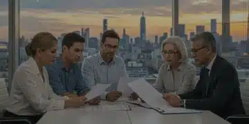 Financial advisor discussing estate planning with clients in a modern office