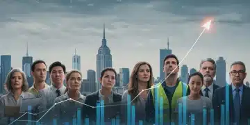 Federal Stimulus Package 2025: Updates & Financial Impact People looking at economic growth graph, representing federal stimulus impact.