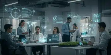 Professionals collaborating in advanced tech fields, symbolizing future-proof skills and emerging careers