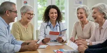 Seniors discussing enhanced Medicare benefits with a healthcare advisor