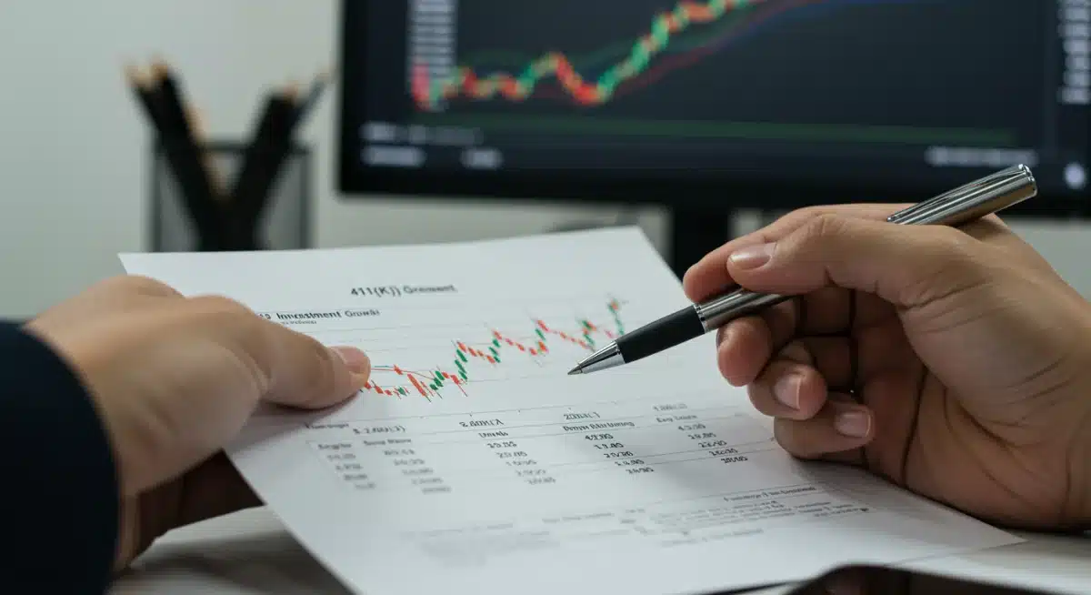 Hand pointing to 401(k) investment growth on a statement