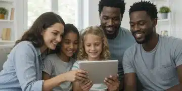 Family reviewing Child Tax Credit information on a tablet