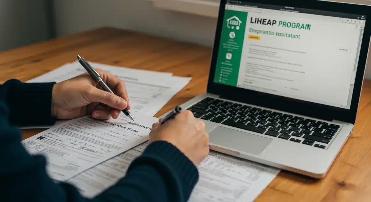 Person meticulously completing a LIHEAP assistance application form