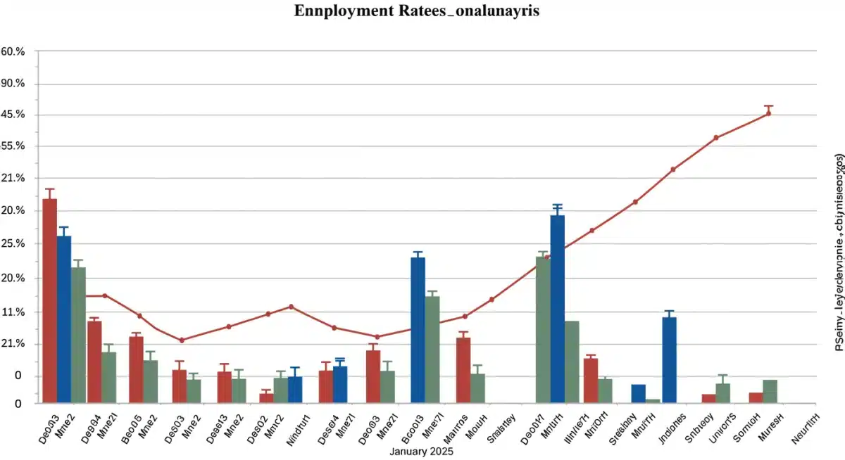 Bar graph illustrating sector-specific unemployment rates in the US, January 2025.