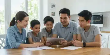 Family reviewing 2026 tax law changes on a tablet, planning financial adjustments