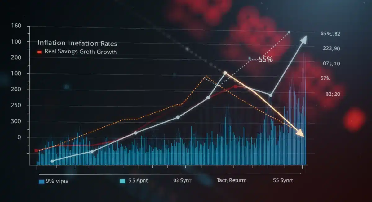 Financial chart showing inflation trends versus savings growth, with a 5% return target.
