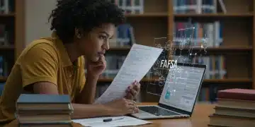 Student navigating 2025 FAFSA changes on a laptop in a library