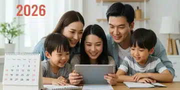 Family reviewing 2026 Child Tax Credit documents on a tablet