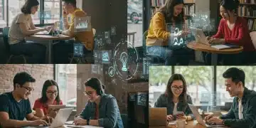 Students engaging with advanced online learning platforms in 2026, showcasing technological integration and diverse study environments.