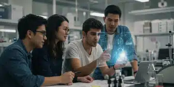 Students working on futuristic STEM project in a lab