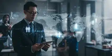 Futuristic job market connecting diverse professionals, symbolizing growth and new opportunities in 2026.