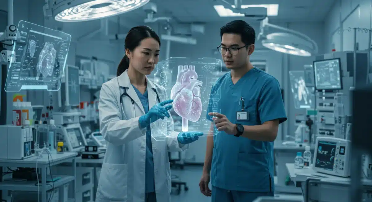 Healthcare professionals using advanced medical technology.