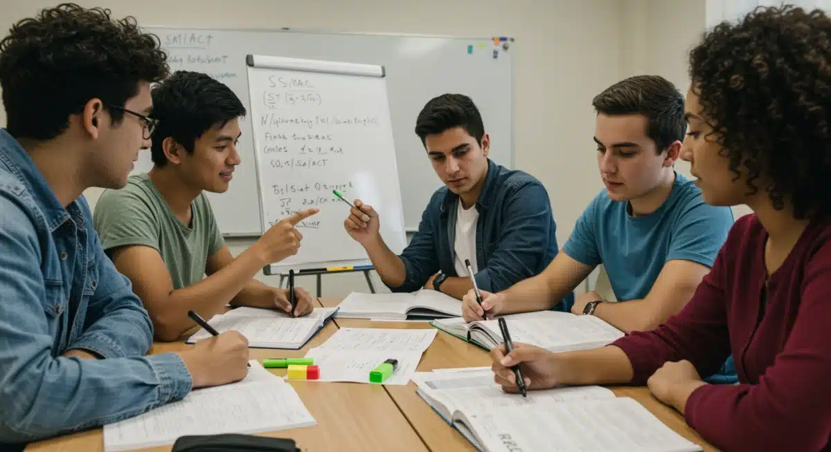 Students collaborating on SAT ACT test preparation strategies