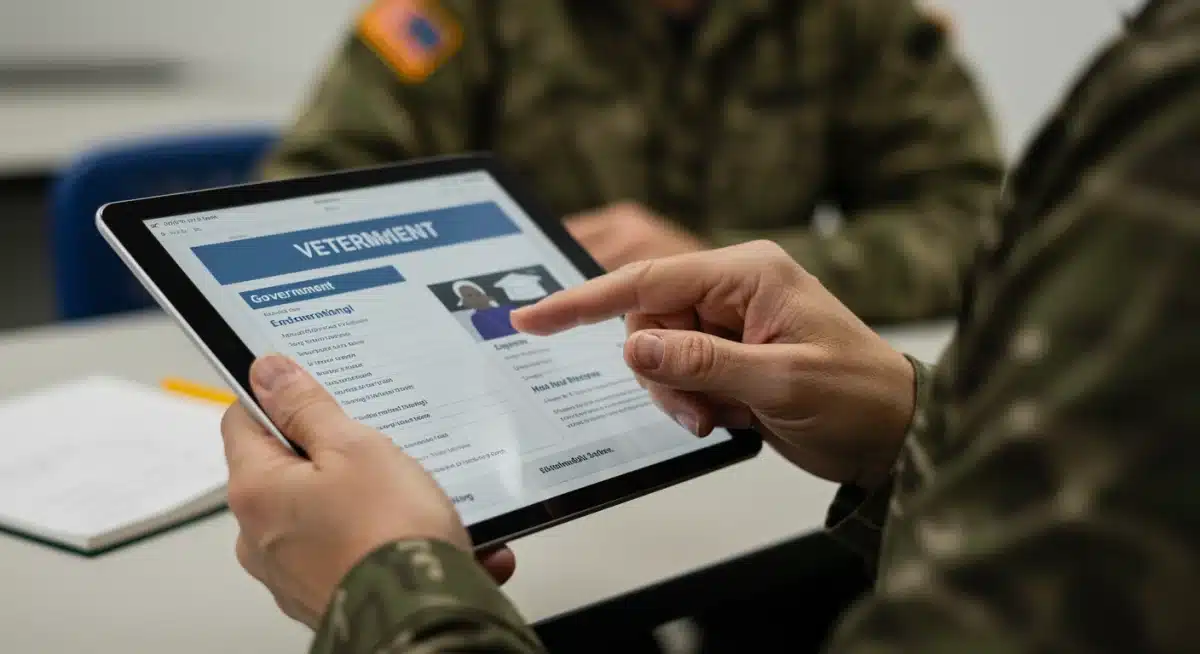Veteran accessing online education benefits on tablet