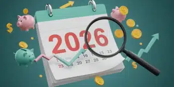 Calendar with 2026 highlighted, surrounded by financial symbols and a magnifying glass, representing future tax planning.