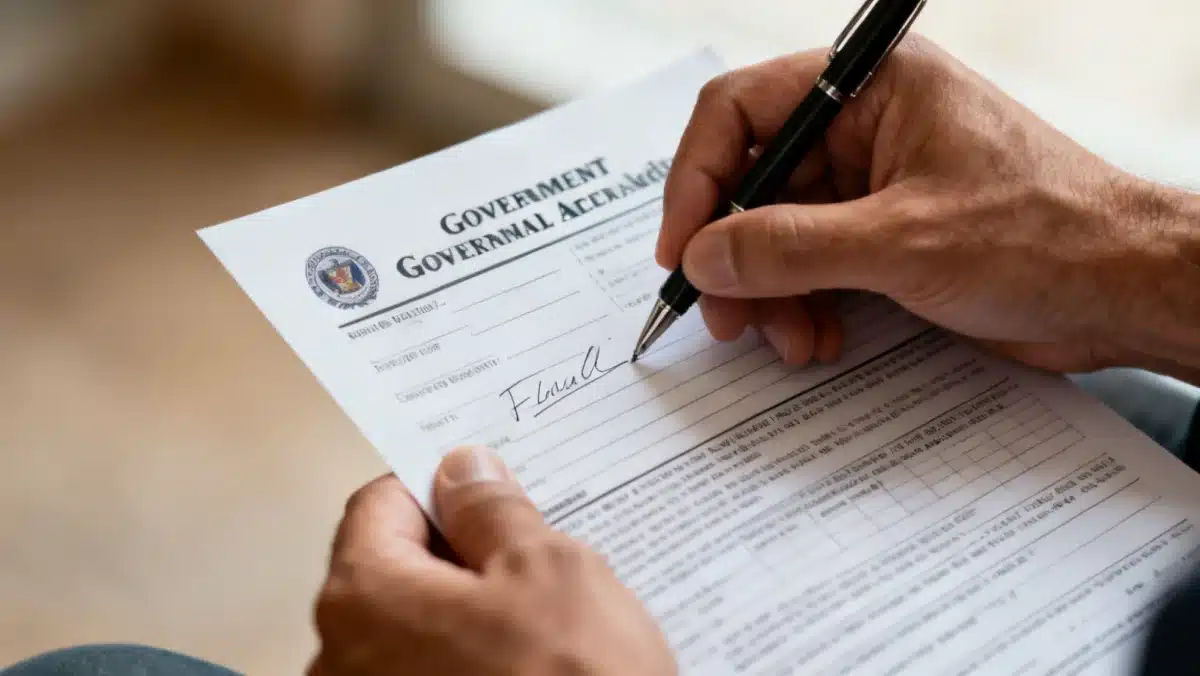Hands filling out a government assistance application form for 2026.