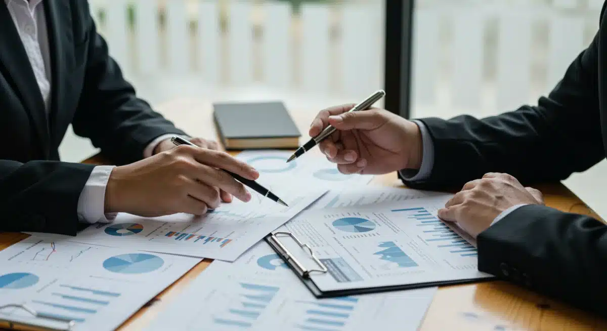 Financial advisor explaining complex strategies to a client.