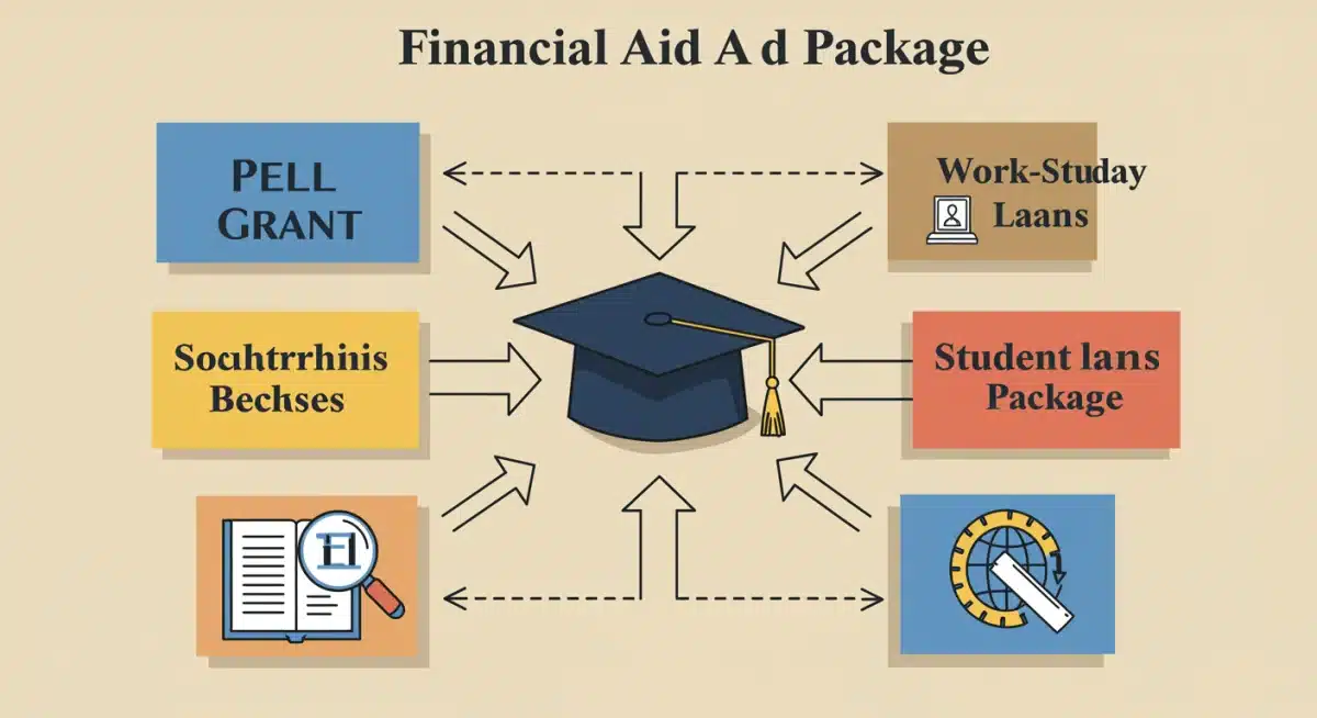 Infographic showing various types of financial aid, including Pell Grants, leading to college graduation.