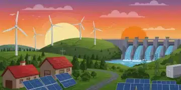 Illustration of diverse renewable energy sources powering a modern US landscape