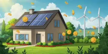 Solar panels on a modern home with a wind turbine, symbolizing renewable energy tax credits and savings.