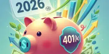 Piggy bank with 401(k) logo and growth charts for 2026 retirement planning.