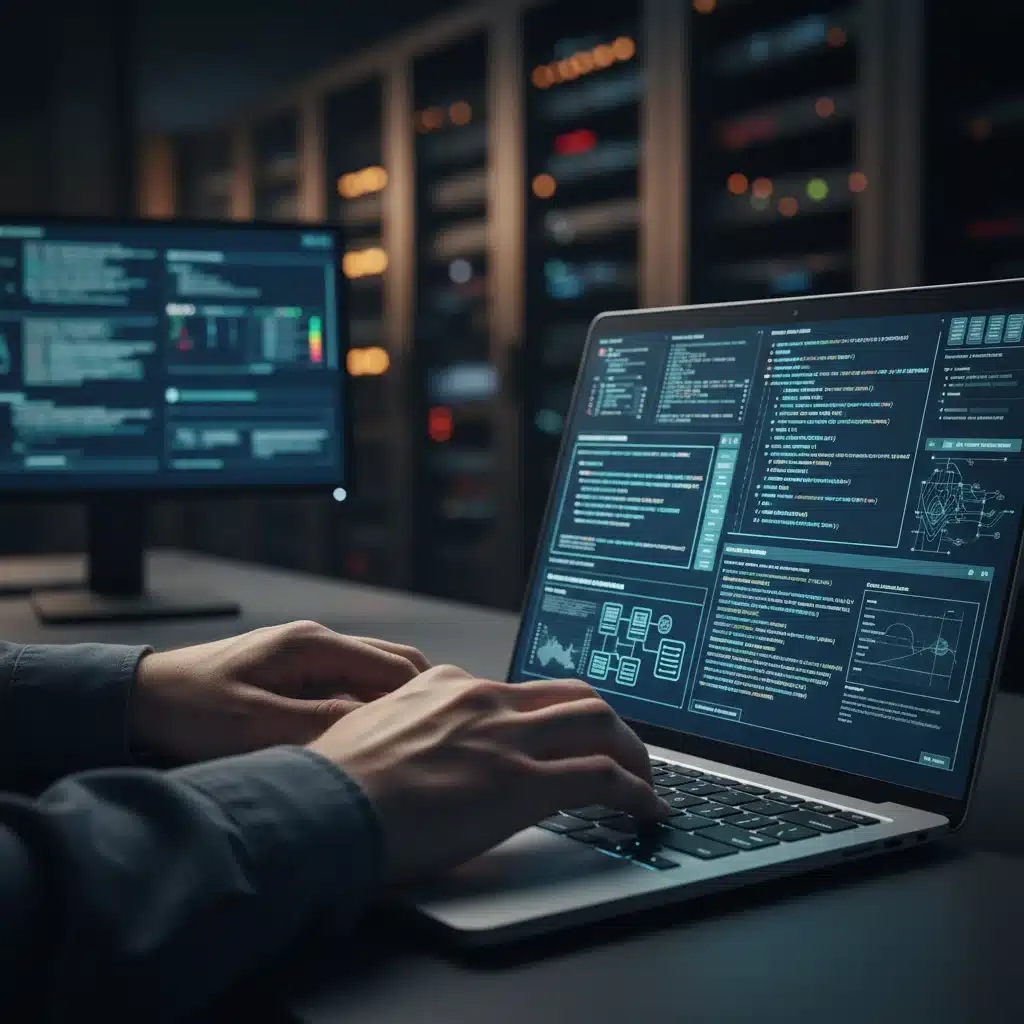 Person coding on laptop for cybersecurity certification