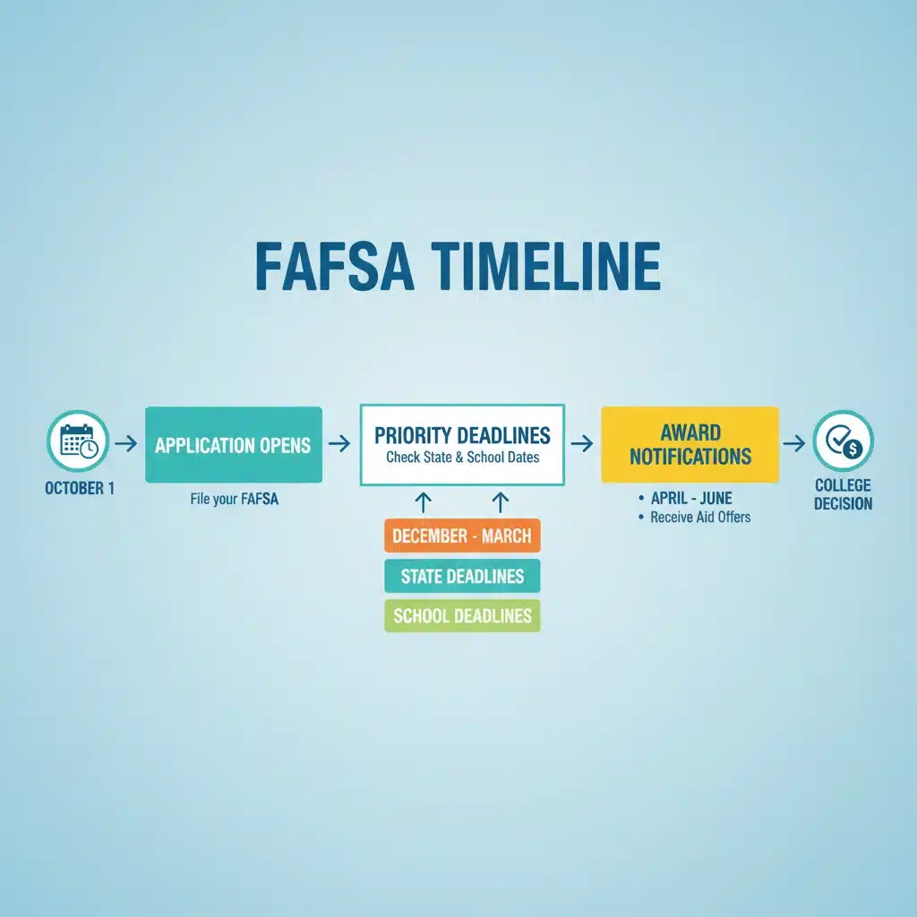Infographic showing key FAFSA application timeline and deadlines