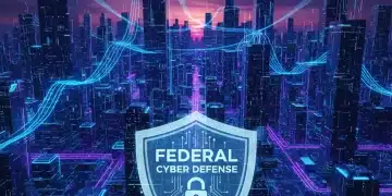Digital shield protecting a futuristic city, symbolizing federal cybersecurity mandates for critical infrastructure.