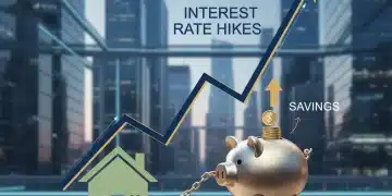 Graph showing rising interest rates impacting a house and piggy bank, symbolizing mortgage and savings in 2026.