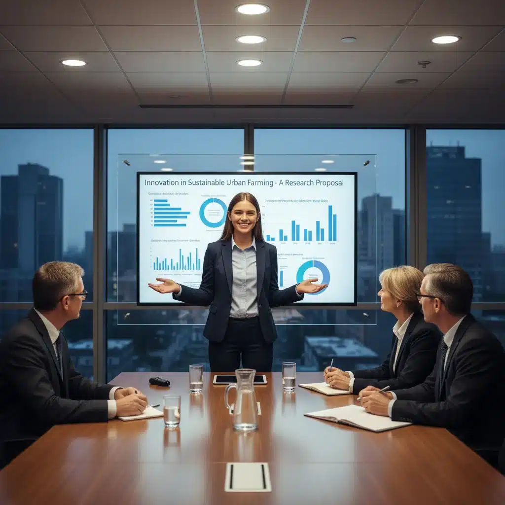 Student confidently presenting during a scholarship interview or competition.