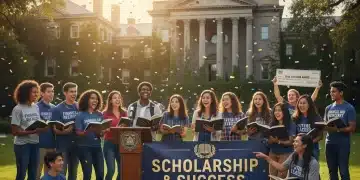Students on a US university campus celebrating scholarship opportunities.