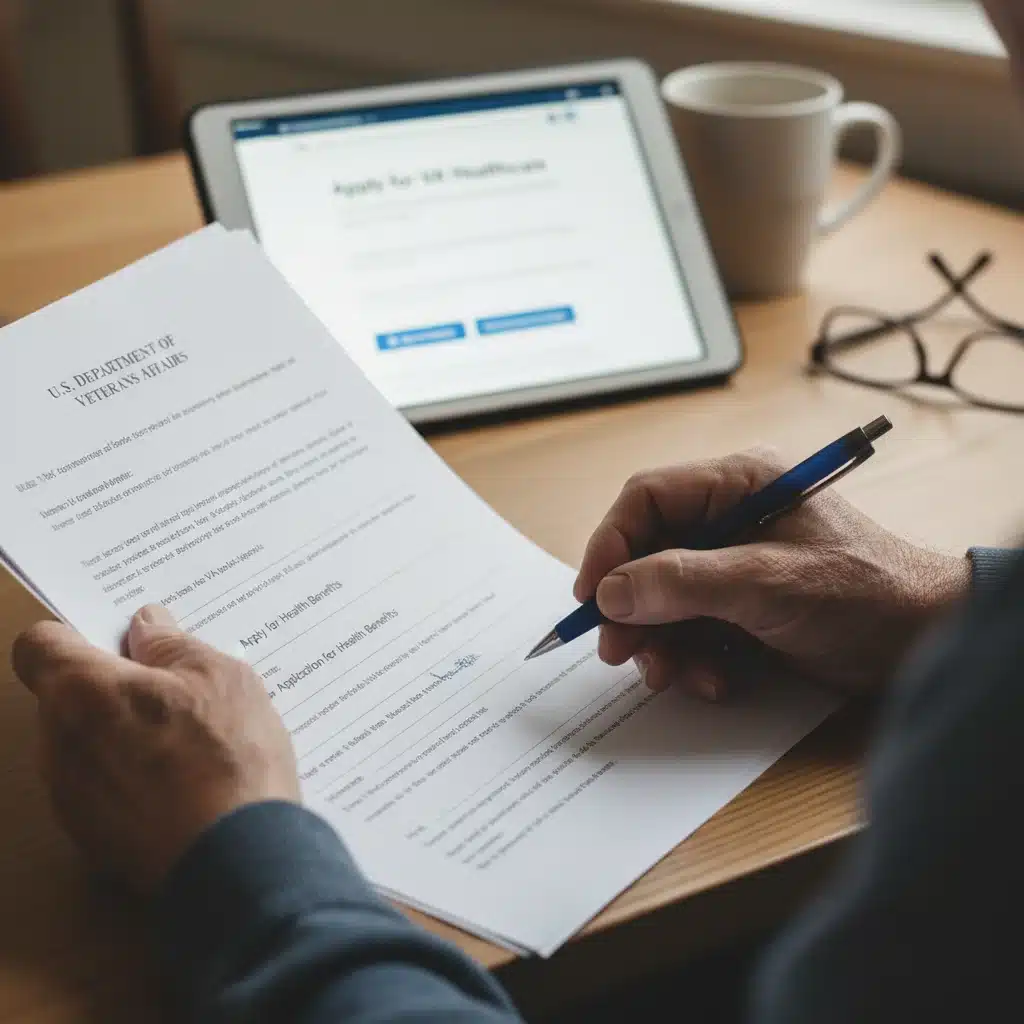 Veteran completing application for healthcare benefits online.
