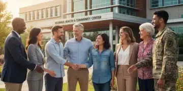 Veterans receiving support and guidance at a modern VA facility for 2026 benefits.