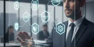 Professional analyzing future career certifications on a holographic screen