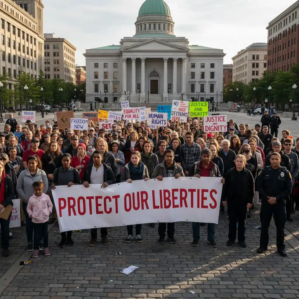 Diverse group protesting for civil liberties and human rights