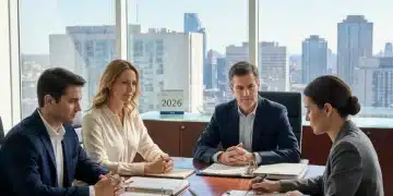 Family reviewing estate planning documents with attorney, symbolizing secure future