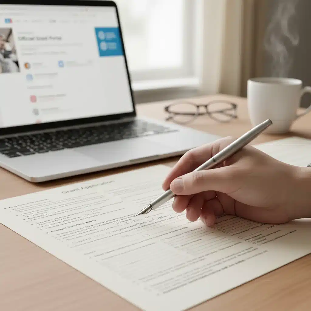 Grant application form being meticulously filled out for federal funding
