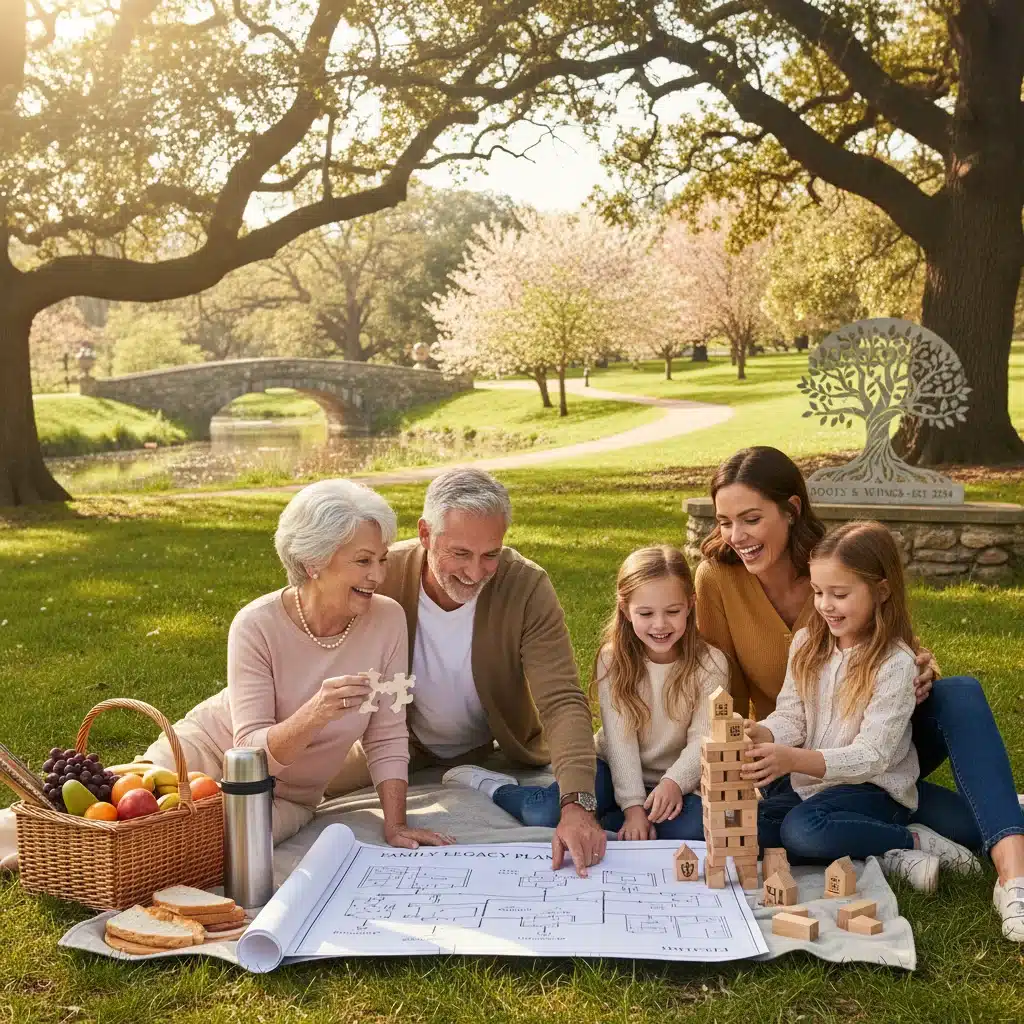 Multi-generational family enjoying park, symbolizing legacy and future generations