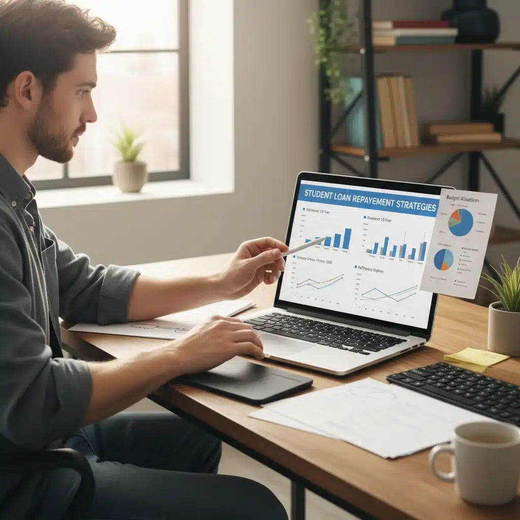 Borrower reviewing student loan repayment options and financial projections