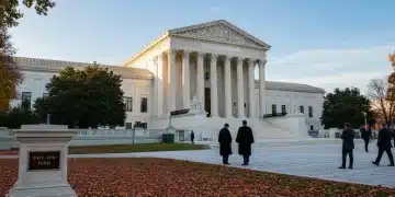 Supreme Court building in Washington D.C. at sunset, symbolizing justice