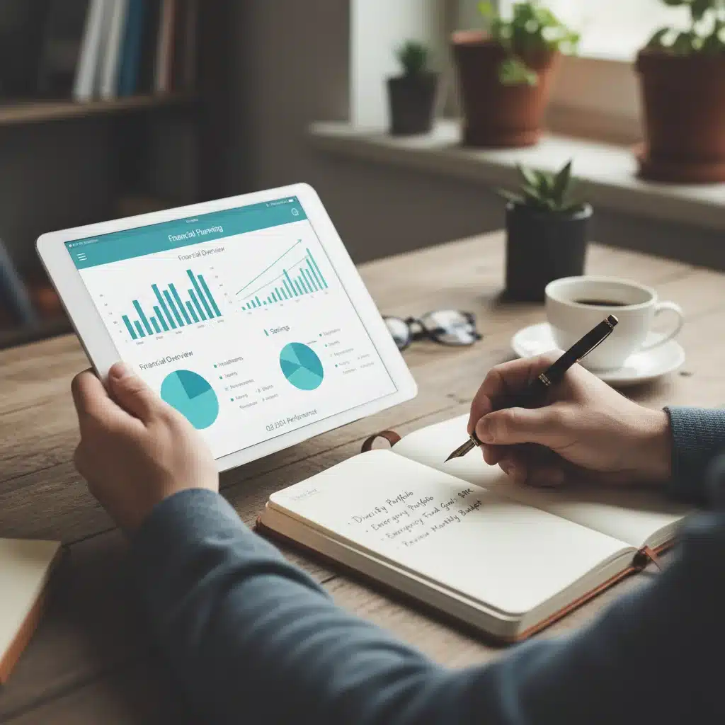 Individual using financial planning app and taking notes