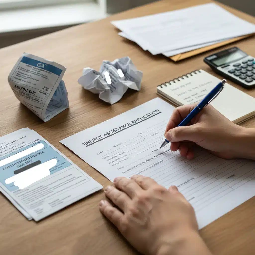 Hands filling out LIHEAP application form with supporting documents