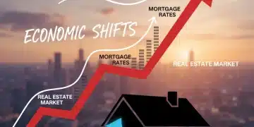 Graph illustrating a projected increase in mortgage rates with a house in the foreground, symbolizing the future real estate market.