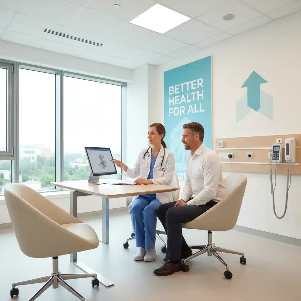 Doctor explaining medical information to patient on tablet