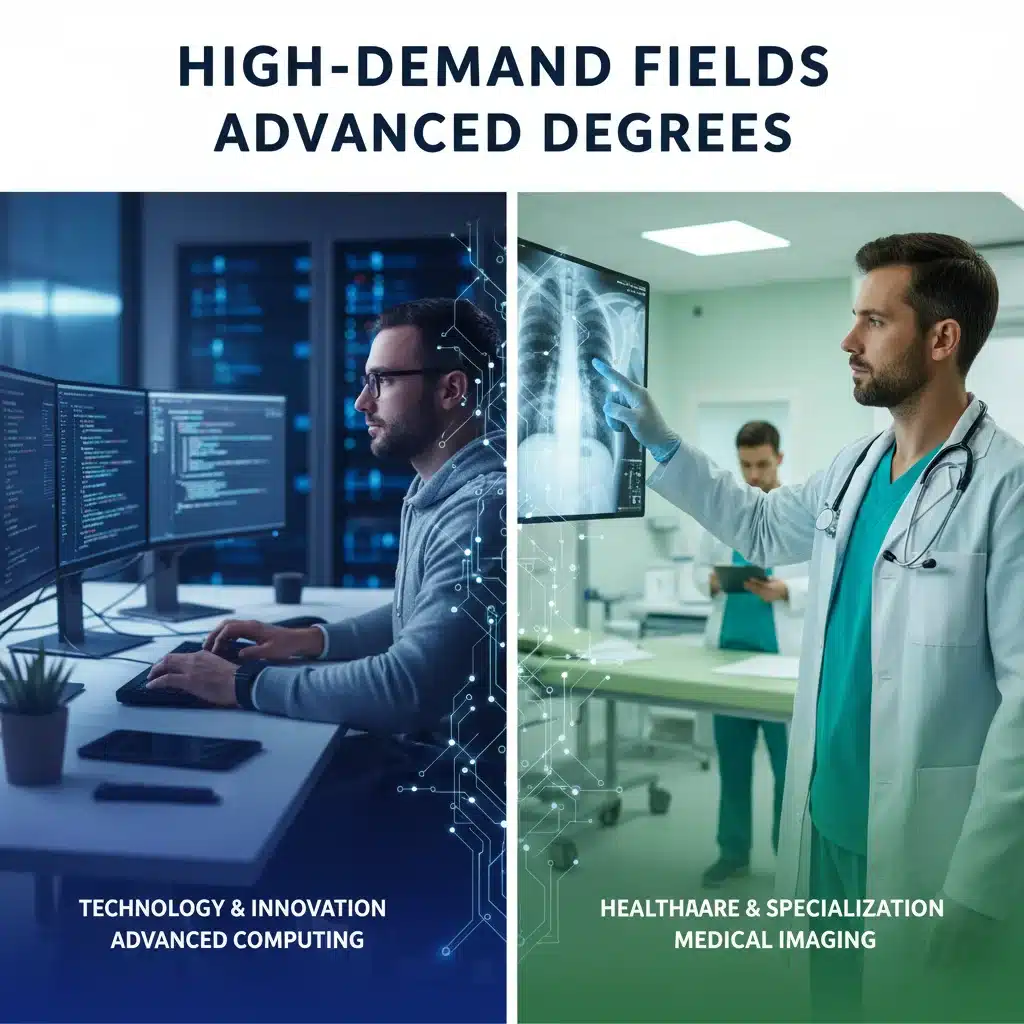 Technology professional coding and healthcare professional reviewing digital medical scan