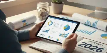 Person planning 2026 financial wellness goals on a tablet with charts