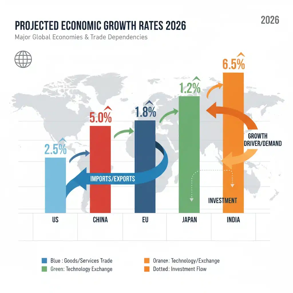 Projected 2026 global economic growth rates and trade routes
