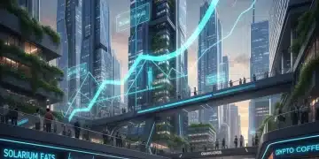 Futuristic cityscape with economic graphs and people adapting to inflation.