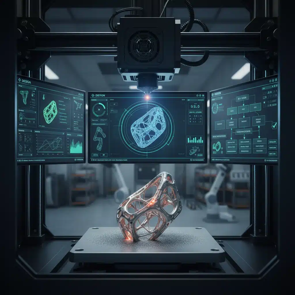 3D printer fabricating metal component in advanced manufacturing
