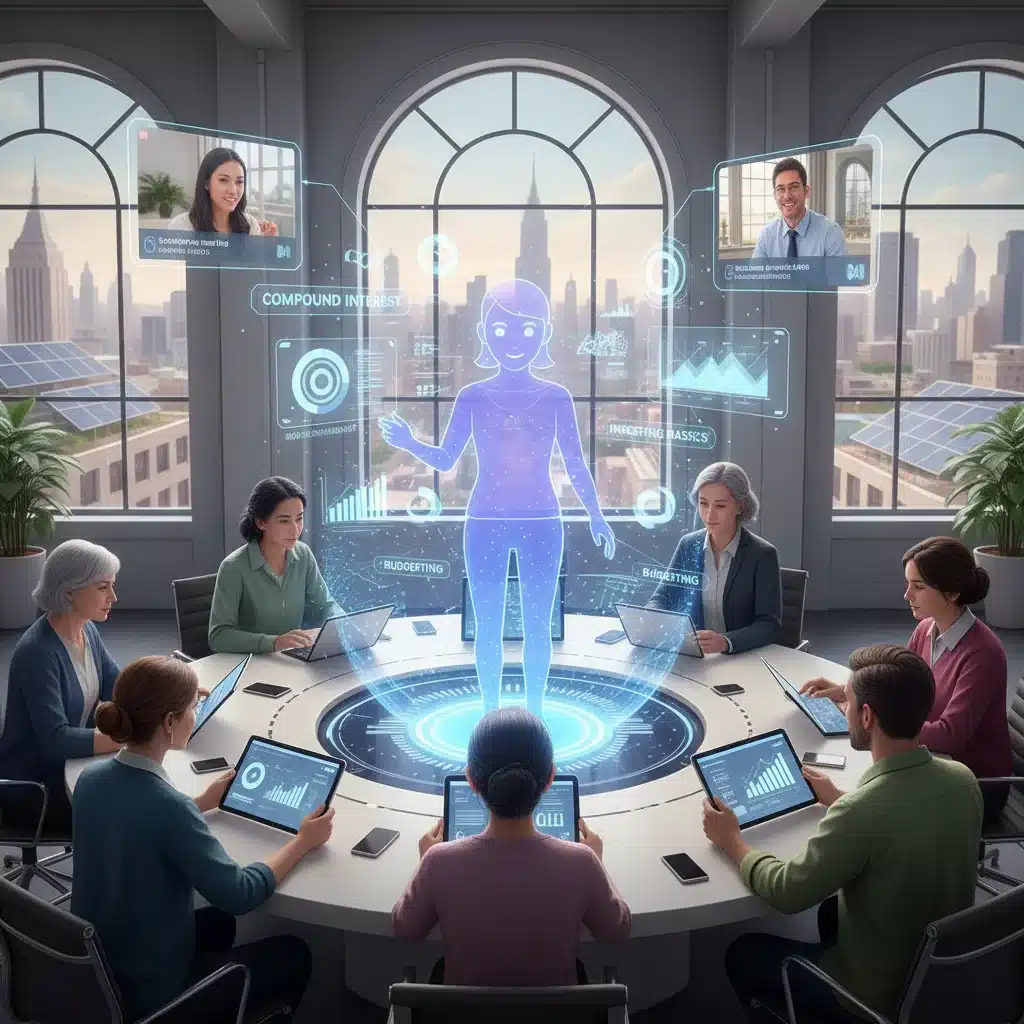 Diverse group learning financial literacy from an AI assistant